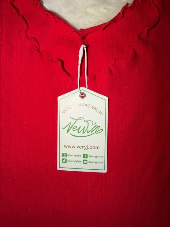 Very J Red Ruffle-Edge Ribbed Tank - Picture 6 of 7